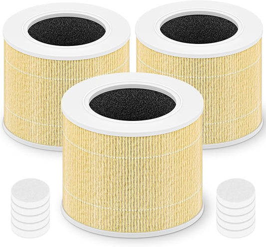 Core Mini Replacement Filter for LEVOIT Core Mini and Core Mini-P Air Purifier, 3-in-1 High-Efficiency Activated Carbon Filter, Core Mini-RF-PA, 3 Filter & 10 Fragrance Sponge, Yellow