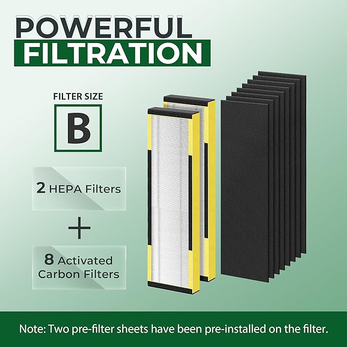 CHIVALZ FLT4825 Filter B Replacement for FLT4825 HEPA Replacement Filter, Compatible with Air Purifier AC4825 AC4300 AC4800 AC4900 AC4850, 2 Hepa Filters + 8 Carbon Filters, 2 Pack