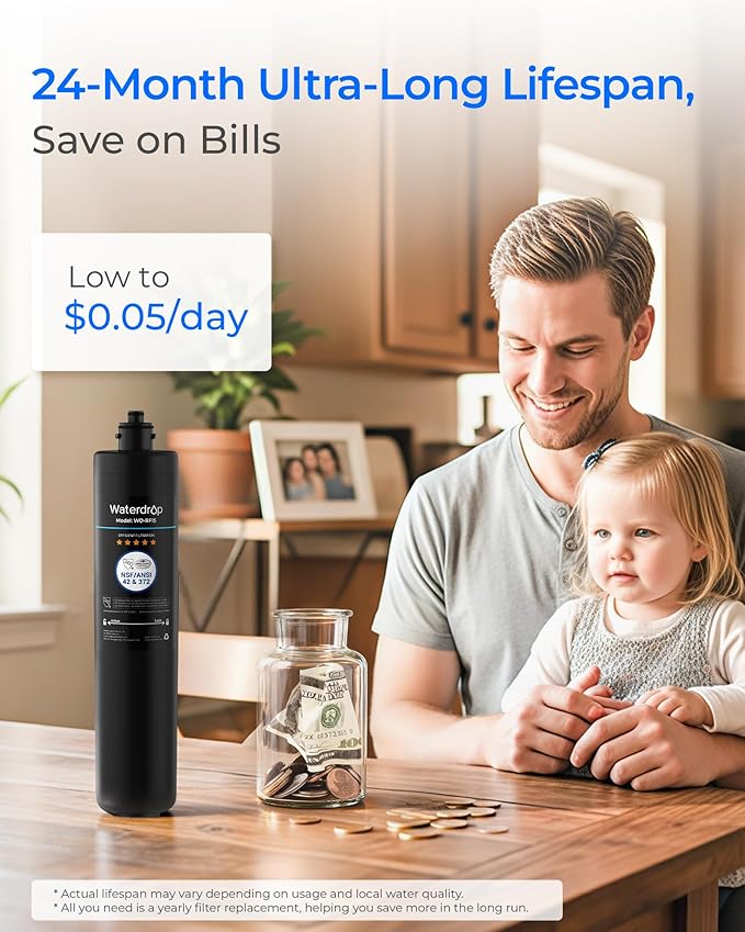 Waterdrop RF15 Replacement Filter Cartridge For 15UA/15UB/15UC Under Sink Water Filter, Reduces PFOA/PFOS, PFAS, Lead, Chlorine, Bad Taste & Odor, NSF/ANSI 42 Certified, 19K Gallons High Capacity