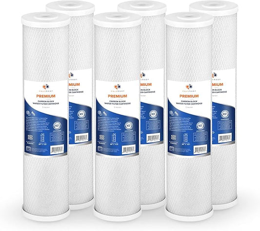 Aquaboon 5 Micron 20 x 4.5 Whole House Water Filter Replacement Cartridge Carbon Block Chlorine Reduction for 1-Stage Water Filtration System 6 Pack