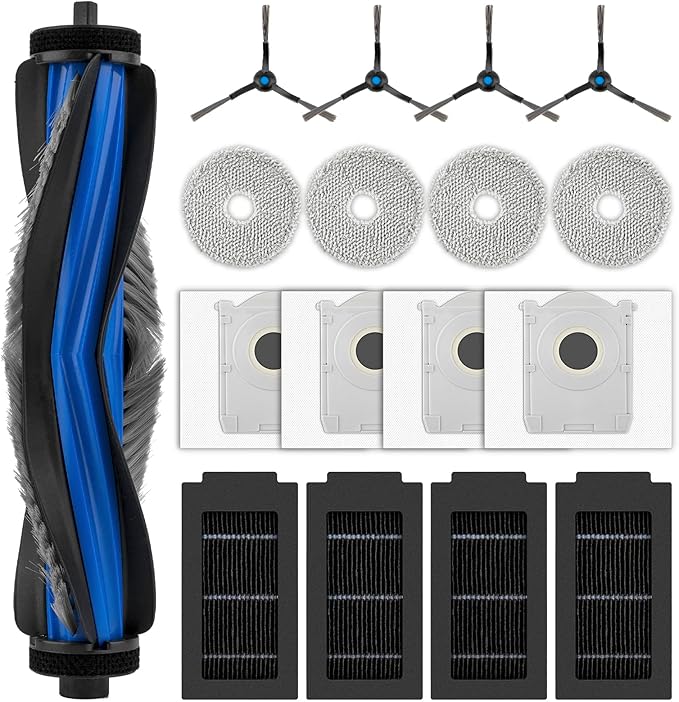 17 Pack T50 Pro Omni Replacement Parts for ECOVACS DEEBOT T50 Omni/ T50 Pro Omni Robot Vacuum, 1 Roller Brush, 4 Side Brushes, 4 Dust Bags, 4 HEPA Filters, 4 Mop Pads Accessories Kit