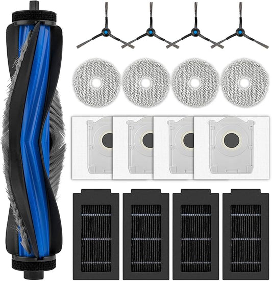 17 Pack T50 Pro Omni Replacement Parts for ECOVACS DEEBOT T50 Omni/ T50 Pro Omni Robot Vacuum, 1 Roller Brush, 4 Side Brushes, 4 Dust Bags, 4 HEPA Filters, 4 Mop Pads Accessories Kit