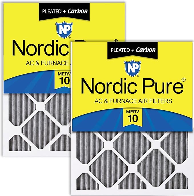 Nordic Pure 14x25x1 (Actual Size: 13 1/2 x 24 1/2 x 3/4) Furnace Air Filters MERV 10 Pleated Plus Carbon 2 Pack