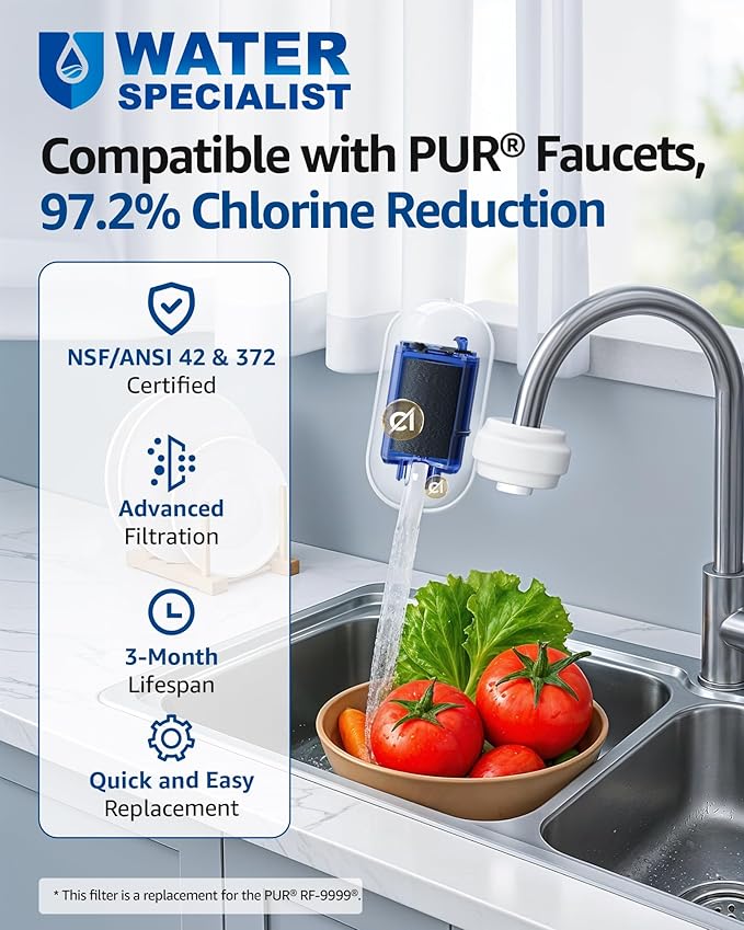 Waterspecialist Faucet Filter Replacement for All PUR® Water Filter Replacement, Filter Replacement RF-9999®, Pur® Plus RF-9999® Faucet Water Filter, NSF 42 Certified, 18-Month Value(6 Counts)