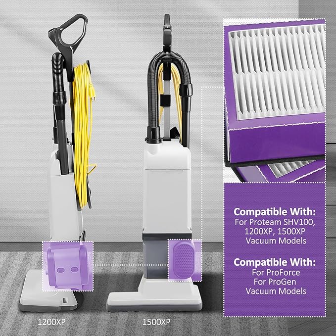 2 Pack Replacement 107005 Upright & Half Vacuum Cleaner HEPA Filter for Proteam for ProForce for ProGen SHV100 1200XP 1500XP Vacuum Models