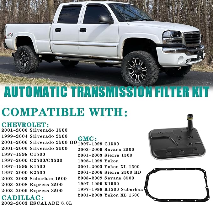 4L80E Transmission Automatic Transmission Filter Oil Pan Gasket Kit Compatible with Chevrolet Silverado K1500 Suburban GMC Sierra C1500 Yukon Escalade Replaces# 24208847 24210956