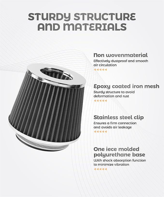 Cold Air Intake Filter,Car Accessories Intake Filter,Automotive Replacement Air Filters,76 89 102MM Performance Round Tapered Cone Filters,Suitable for Most Cars,Trucks,Motorcycles,etc (Black)