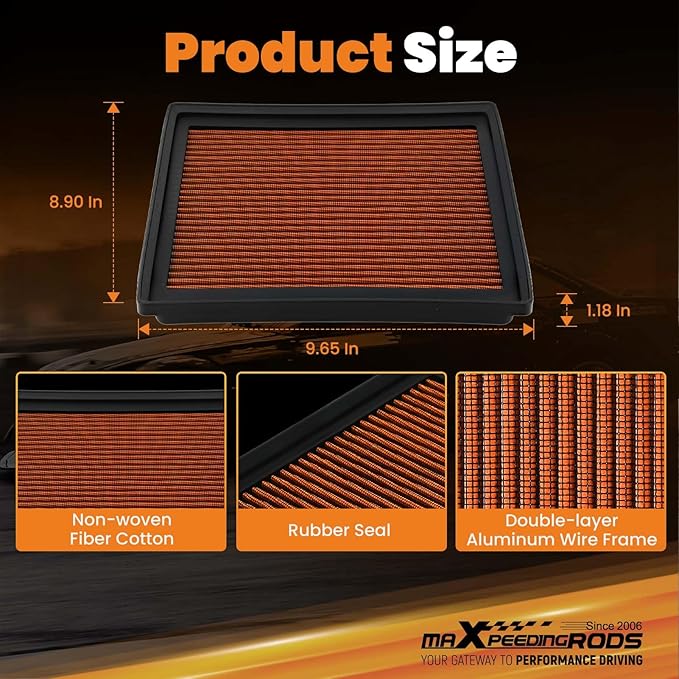 maXpeedingrods MX-2457 High Performance Engine Air Filter Washable & Reusable Requires No Oil for Dodge Durango 2011-2024, for Jeep Grand Cherokee 2011-2021 04861756AA