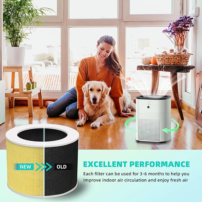 2 Pack HY1800 Upgraded Replacement Filter Compatible with MORENTO/Loytio/AYAFATO/IOIOW/Honeyuan/CHIVALZ Air Purifier, 3-in-1 H13 True HEPA and Activated Carbon HY1800 Filter Toxin Absorber