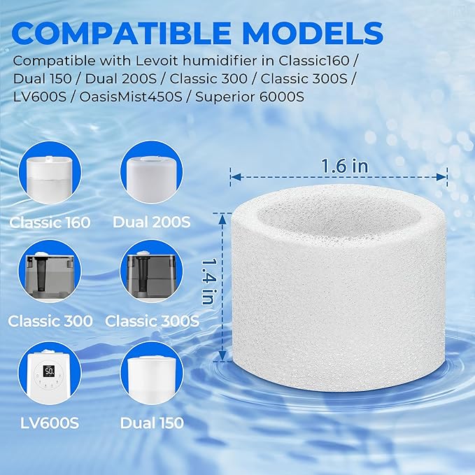 30-Pack Top Fill Humidifier Replacement Filters for LEVOIT Classic160, Dual150, Dual200S, Classic300(S), LV600S, OasisMist 450S, Superior6000S Series Humidifiers by Funmit