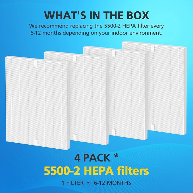 116130 Replacement Filter H Compatible with Winix 5500-2 PlasmaWave and AM80 Air Purifier, 4 Pack Replacement HEPA Filter Only