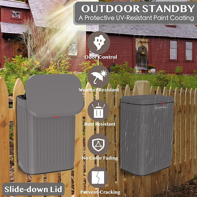 PAWZIDEA 2.1 Gallon Wall Mount Dog Poop Trash Can Outside Odor Control, Outdoor Small Metal Dog Proof Waste Station with Lid & Activated Carbon, Weatherproof Pet Poop Bin Hang Fence, Backyard, Garbage