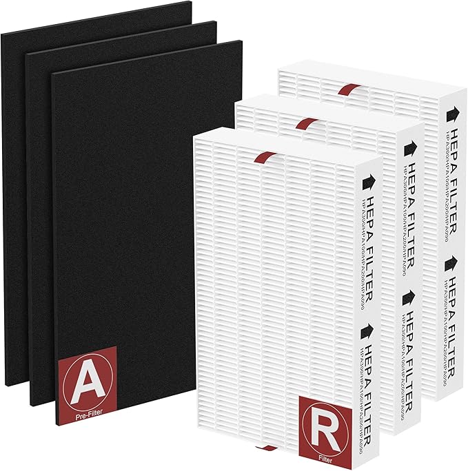 3 Packs HPA100 Filter R Replacement, Compatible with Honeywell Air Purifi-er HPA100, HPA094, HPA101, HPA104, HPA105, HPA3100, HPA5100, 3 R Filter and 3 Activated Carbon Pre-Filter A