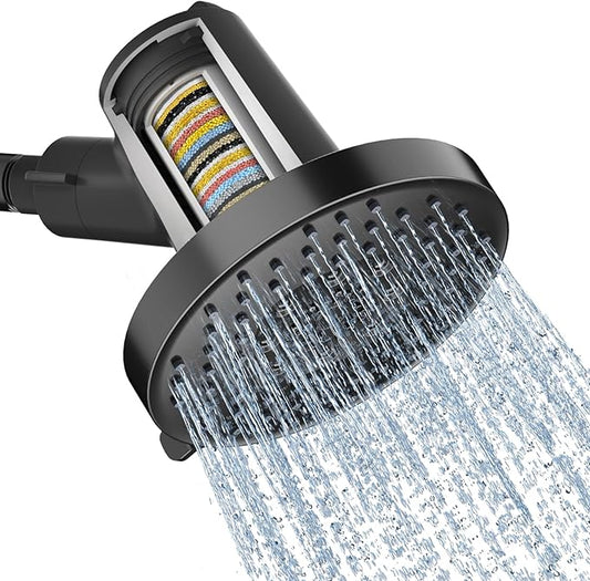 SR SUN RISE Filtered Shower Head - High Pressure Rain Shower Head with 20-Stage Filterr, 6 Spray Modes for Hard Water Softener, Remove Chlorine & Heavy Metals (Black, 5.5 Inch Round)