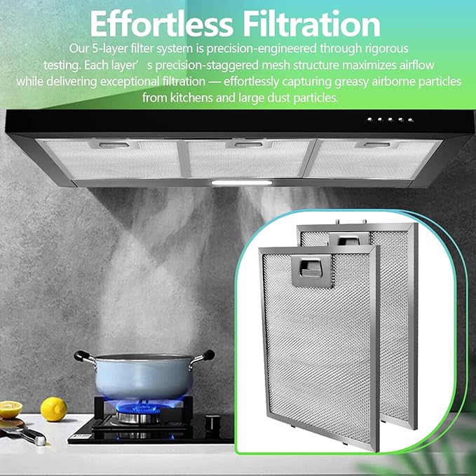 2-Pack S97018029 Range Hood Filter Replacement with Stainless Steel Frame, 5-Layer Aluminum Mesh Grease Filter for Broan B5 Series, 9"x10.25", Fits Part #99010123 – Corrosion-Resistant By Seteams