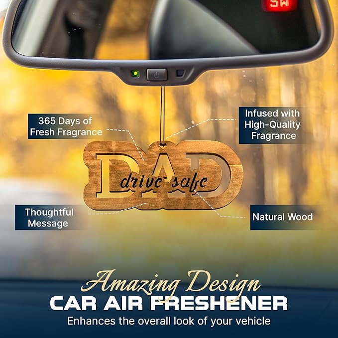Car Fragrance for 365 Days FreshWood DAD Drive Safe Ornament ❘ Rear View Mirror Air Freshener ❘ Gift for Dad ❘ Mirror Car Hanging Ornament ❘ Fathers Day Gift Idea ❘ Hand Made Car Essential