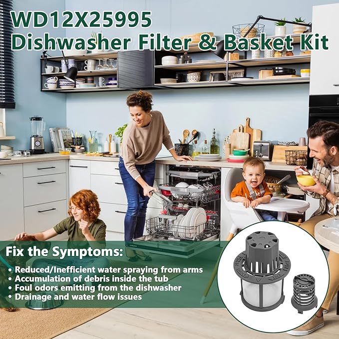 WD12X25995 Ultra Fine Filter and Basket Assembly Compatible With GE/Hotpoint/Haier Dishwashers, Replace AP6989426 PS16217023 EAP16217023 Dishwasher Filter Replacement Part CDT888P2V1S1 CDT805M5N2S5