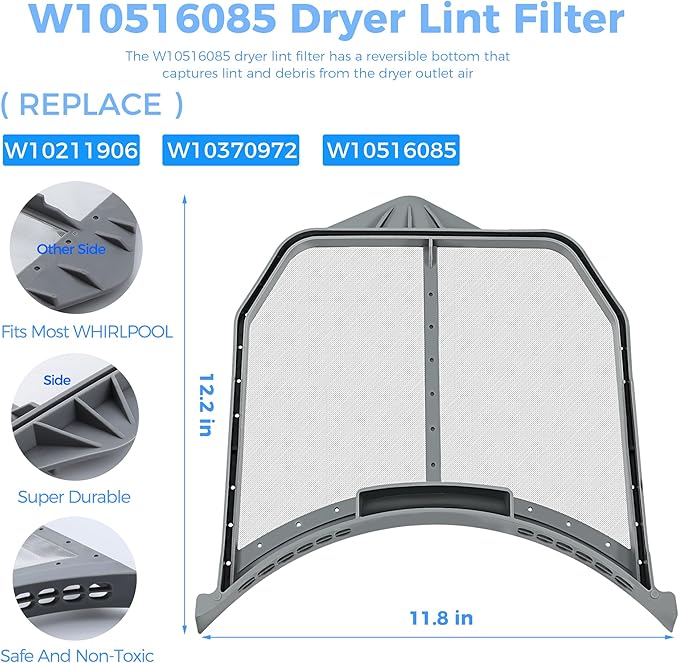 Upgraded W10516085 Dryer Lint Filter W11758174 For Whirlpool Dryer Lint Trap Filter Screen Replaces W10211906 W10370972 WPW10516085 3188345 AP6022545 PS11755878 EAP11755878 by Romalon