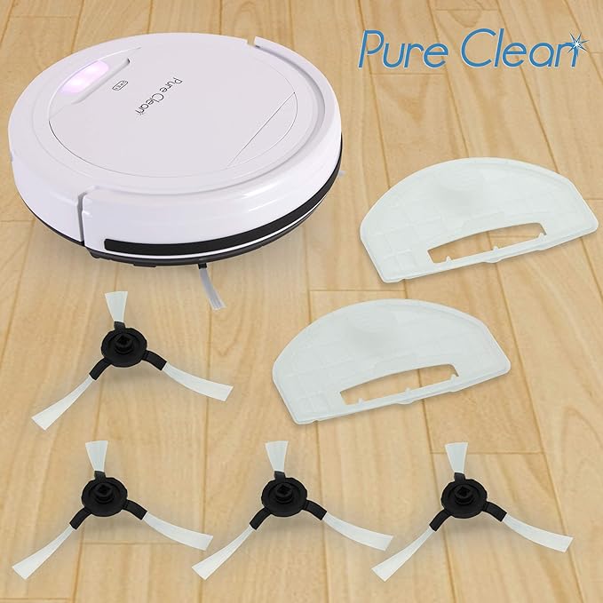 PURE CLEAN PUCRC25 and PUCRC26B Replacement Parts - (4) Rotating Side Brushes (2) Dustbin Filters - Robot Vacuum Cleaner Replacement Parts and Accessory Kit