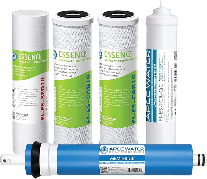 APEC Water Reverse Osmosis Filter Replacement Set, 5-Stage RO System Filters, 50 GPD, For Essence Series ROES-50 Under Sink System