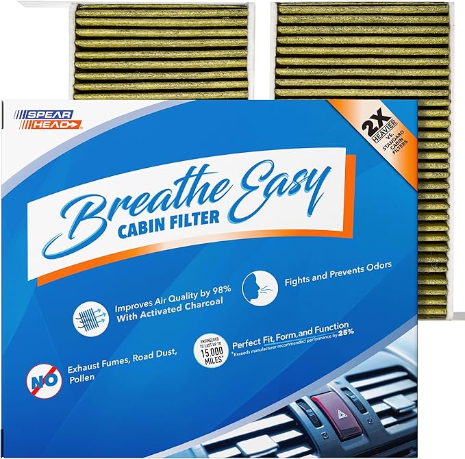 Spearhead 2-Pack Odor Defense Breathe Easy AC & Heater Cabin Filter | Fits 2017-2025 Model 3, 2020-2025 Model Y Like OEM | Up to 25% Longer Lasting w/Activated Carbon (BE-111)