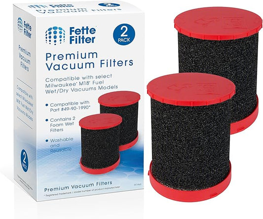 Fette Filter - 49-90-1990 Large Wet/Dry Vac Foam Wet Filter Compatible with Milwaukee M18 Fuel Wet/Dry Vacuums Models 0910-20, 0920-20, 0920-22HD, 0930-22HD, 0931-20 - Part # 49-90-1990 Pack of 2