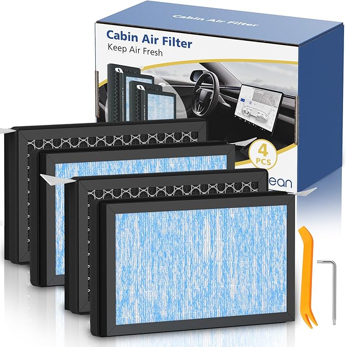 Cabin air filters for Tesla Model 3 Model Y (2016-2025), 4 Pack H13 HEPA Premium Activated Carbon Air Filter Replacement, 4-Stage Filtrtion Structure