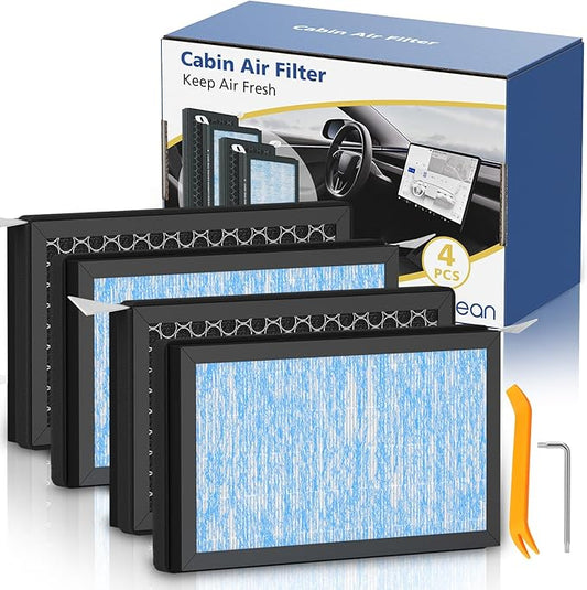 Cabin air filters for Tesla Model 3 Model Y (2016-2025), 4 Pack H13 HEPA Premium Activated Carbon Air Filter Replacement, 4-Stage Filtrtion Structure