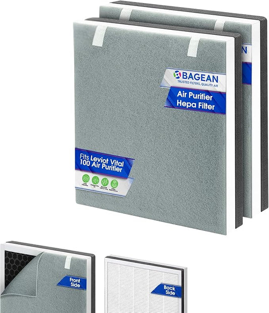 Bagean Vital 100 Replacement Filter for Levoit Air Purifier Compatible with Levoit Filter Replacement - Certified H13 True HEPA with Activated Carbon Filters 99.97% Particles and Purifies Air (2-Pack)