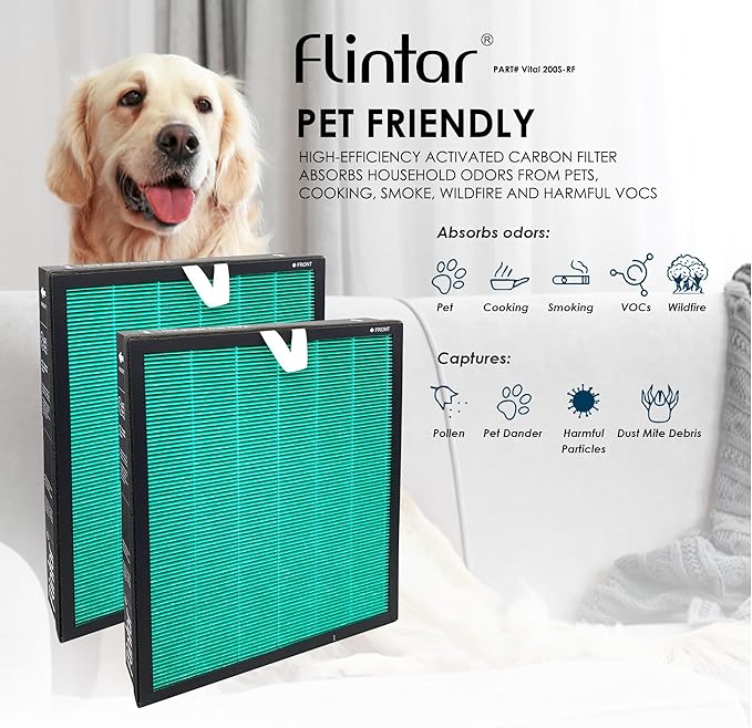 Flintar Vital 200S Toxin/Smoke Absorber Filter, Compatible with LEVOIT Vital 200S-P Air Purifier, H13 Grade Filtration + Activated Carbon filter, Part # Vital 200S-RF-TX, 2-Pack