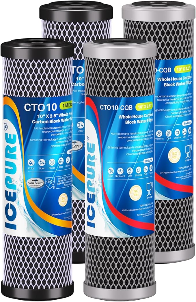 ICEPURE 2-Stage 2.5"x10" Water Filter, NSF/ANSI 42 Certified, Carbon Block & Coconut Shell Activated Carbon Lead Reduction Cartridge, Fits Whole House & Standard 10” RO Systems, 2 Combo