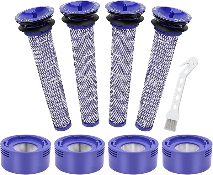 V8 V7 Animal Filter Replacement for Dyson V7 V8 Animal Absolute Motorhead Cordless Stick Vacuum Cleaner, 4 Post Filter, 4 Pre Filter and V8 V7 Roller Brush, Part # 965661-01 & 967478-01