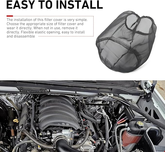 Car Air Intake Filter Sock Cover, Waterproof Dust-Proof High Flow Cold Air Filter Wrap, Cone Washable Element Protective Wrap Accessory, Universal for Most Cars (Small)