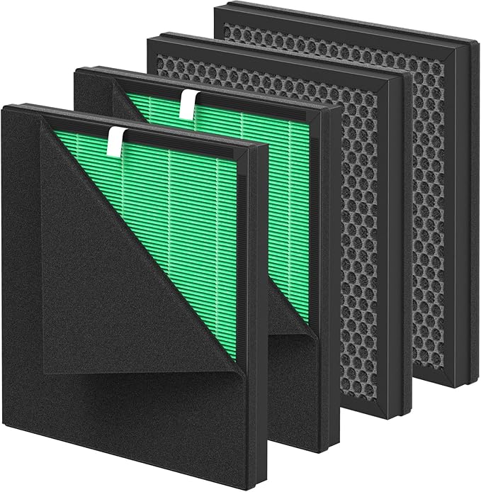 ET066 Replacement Filter Compatible with Evalit ET066 Air Purifier, Washable HEPA 3-Stage Filtration for Home Large Room, Pet Dander Version, 4 Pack