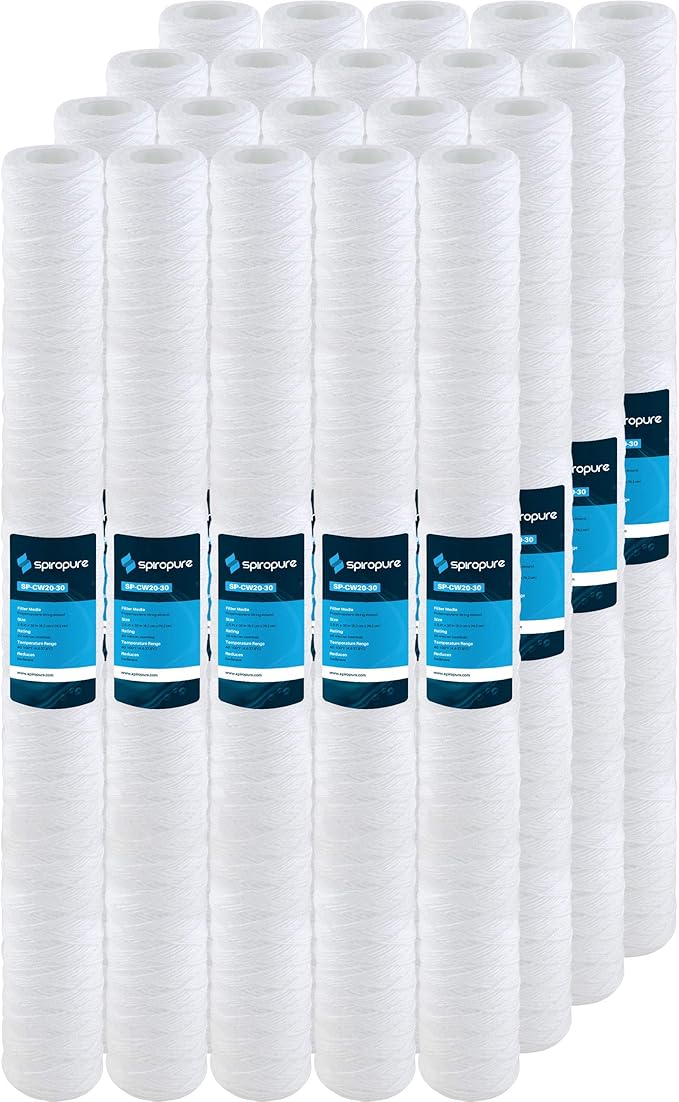 SpiroPure SP-CW20-30 30x2.5 20 Micron String-Wound Polypropylene Sediment Water Filter Cartridge SWC-25-3020 (Case of 20)