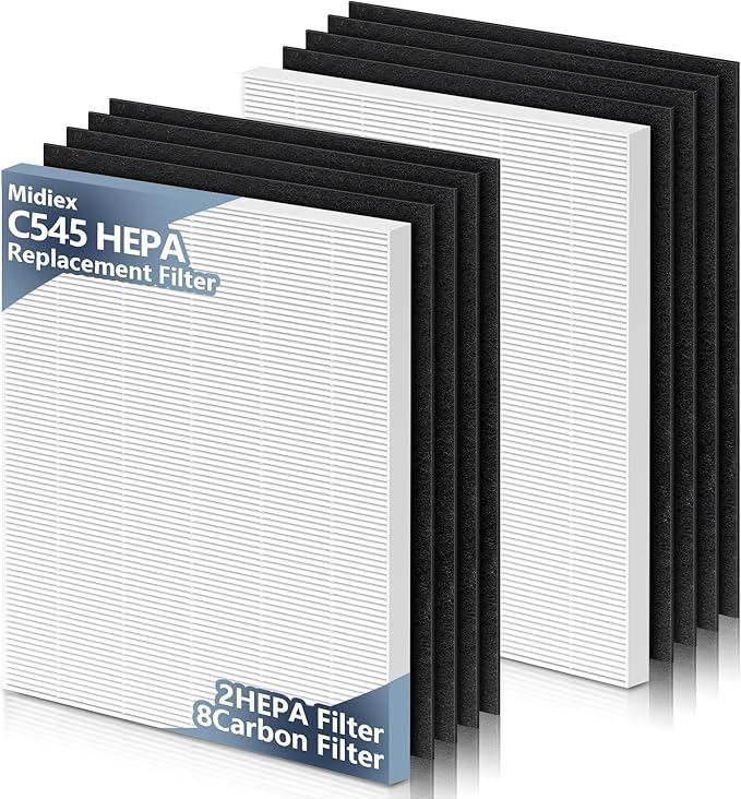 C545 HEPA Replacement Filter S for Winix C545 Air Purifier, Replace Part 1712-0096-00 and 2522-0058-00,2 Pack True HEPA Filter + 8 x Activated Carbon Pre-Filter