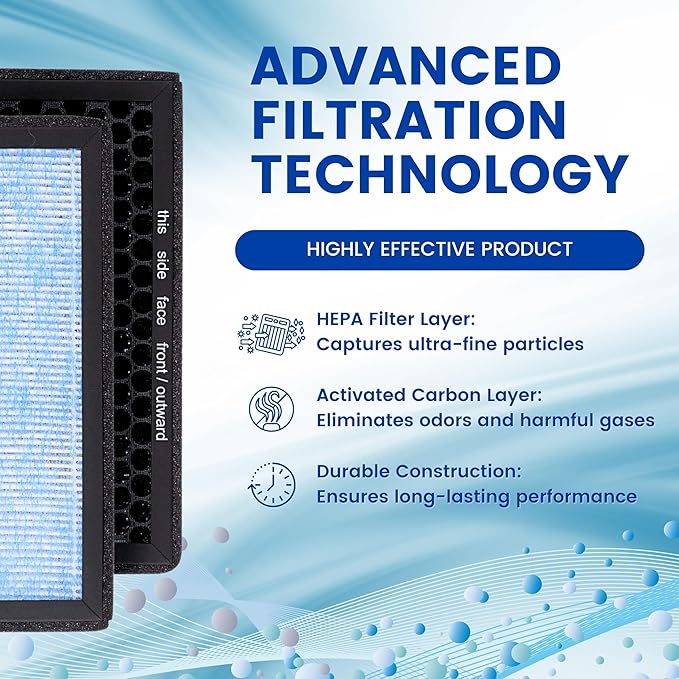 Cabin Air Filter for Tesla Model 3 & Model Y 2016-2025, 2 Pack Replacement Filters with Activated Carbon, Upgraded Multi Layer Filter Accessories, Filters Particles 0.3 Microns and Above