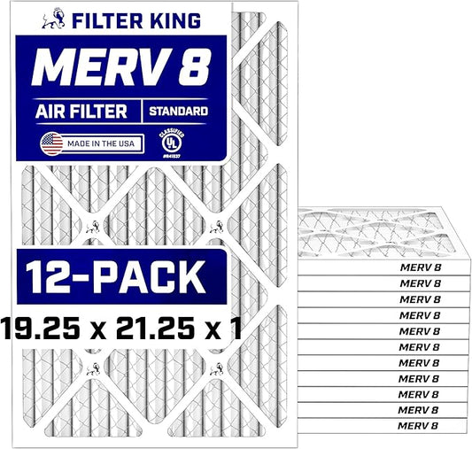 Filter King 19.25x21.25x1 Air Filter (MERV 8) (12-Pack) Dust & Allergy Control AC Furnace Filters, MADE IN USA, HVAC, Pleated, Electrostatic (Actual Size: 19.25 x 21.25 x .75)