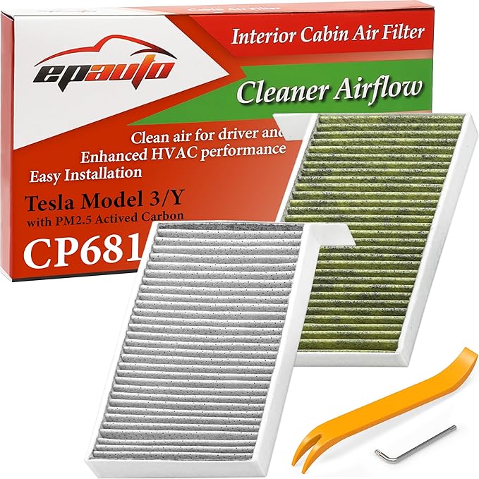 EPAuto CP681 (1107681-00-A) Premium HVAC Cabin Air Filter with Activated Carbon, Replacement for Tesla Model 3 (2017-2026), Model Y (2020-2026)