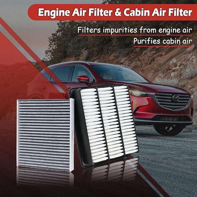 CA12167 Engine Air Filter and CF12157 Cabin Air Filter kit Compatible with 2016-2023 Mazda CX-9 2.5L Replaces PA99223 WA9790 87139-0E040