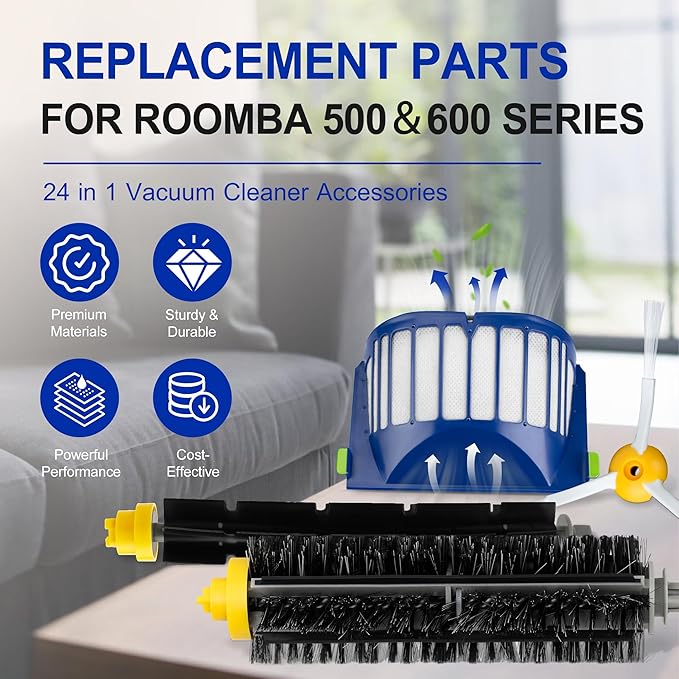Funmit Parts Replacement for Roomba 500 600 Series 595 585 564 690 692 694 Vacuum Cleaner Accessories- Includes 6 Filter, 6 Side Brush and 3 Bristle Brush