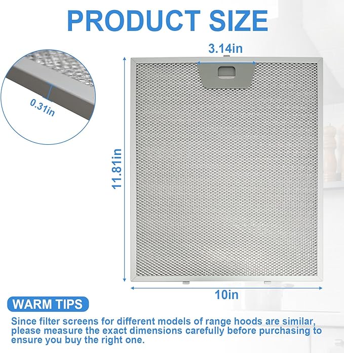 3PCS WB02X24871 Range Hood Grease Filter Compatible with GE Range Hood Models JVW5361EJ1ES JVW5361EJ2ES JVW5361SJSS JVW5361BJ1TS 11-13/16 x 10 Inches