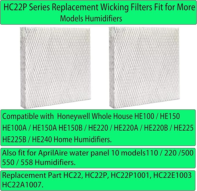 HC22P Replacement Wick Filters for Honeywell Home HE100 HE150 HE220 HE225 HE240 Whole House Humidifiers Pad, Also for Aprilaire 110 220 500 550 (2 Pcs HC22P Replacement Wick Filters)