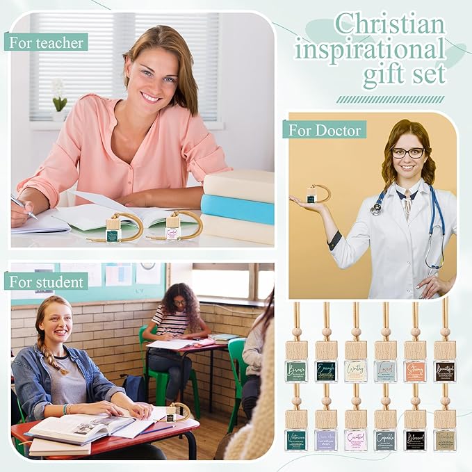 12 Pack Easter Christian Gifts Bulk Empty Hanging Car Diffuser Bottles Religious Essential Oil Air Fresheners Church Ministry Favors Faith Gifts for Women (Square)