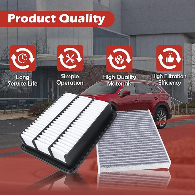 CA12167 Engine Air Filter and CF12157 Cabin Air Filter kit Compatible with 2016-2023 Mazda CX-9 2.5L Replaces PA99223 WA9790 87139-0E040