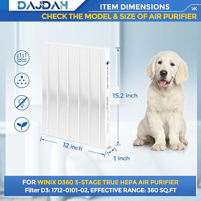 D360 Replacement Filter D3 Compatible with Winix Air Purifier Filter Replacement D360-D3 for Winix D360 3-Stage True HEPA Air Purifier, Part # 1712-0101-02. 2 H13 HEPA Filter and 8 Carbon Pre-filter