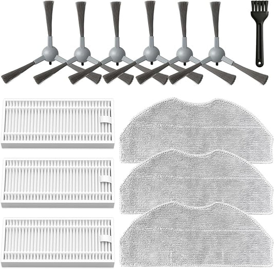 Accessories Kit for ROPVACNIC S1, for Tipdiy G90, for betboyles V75S, for VIPSUN Z1, for PrettyCare C2 Robot Vacuum Replacement Parts, 6 Side Brush, 3 HEPA Filter, 3 Mop Pad
