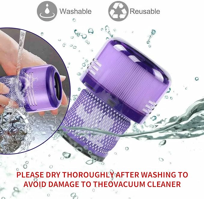 Replacement Filters Compatible with Dyson V10, 3-Pack Washable & Reusable for V10 Cyclone Animal Absolute Total Clean SV12, Part 969082-01, High Suction Performance for Pet Hair & Dust