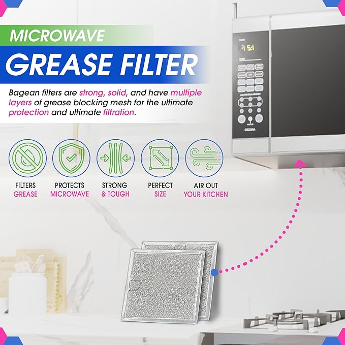 Microwave Filter replacement 6.81" x 6.34" Fits GE WB02X11534 Samsung DE63-00666A Microwave Grease Filter - Freshens and Filters Kitchen Air Entering the Over-the-Range Oven Stove Fan (4-Pack)
