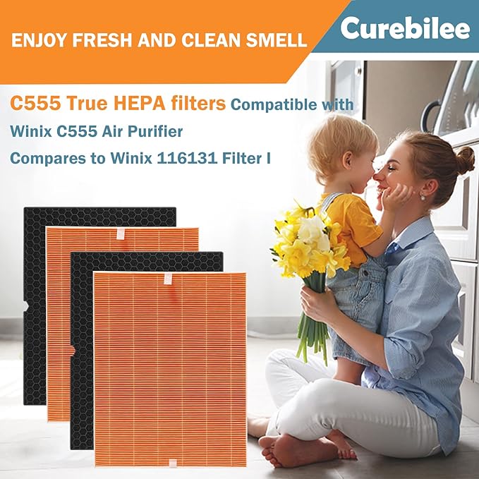 116131 True HEPA Replacement Filter I Compatible with Winix C555 Air Cleaner Purifier, H13 Grade True HEPA Filter, Compares to Winix 116131 Filter I (2 Set)